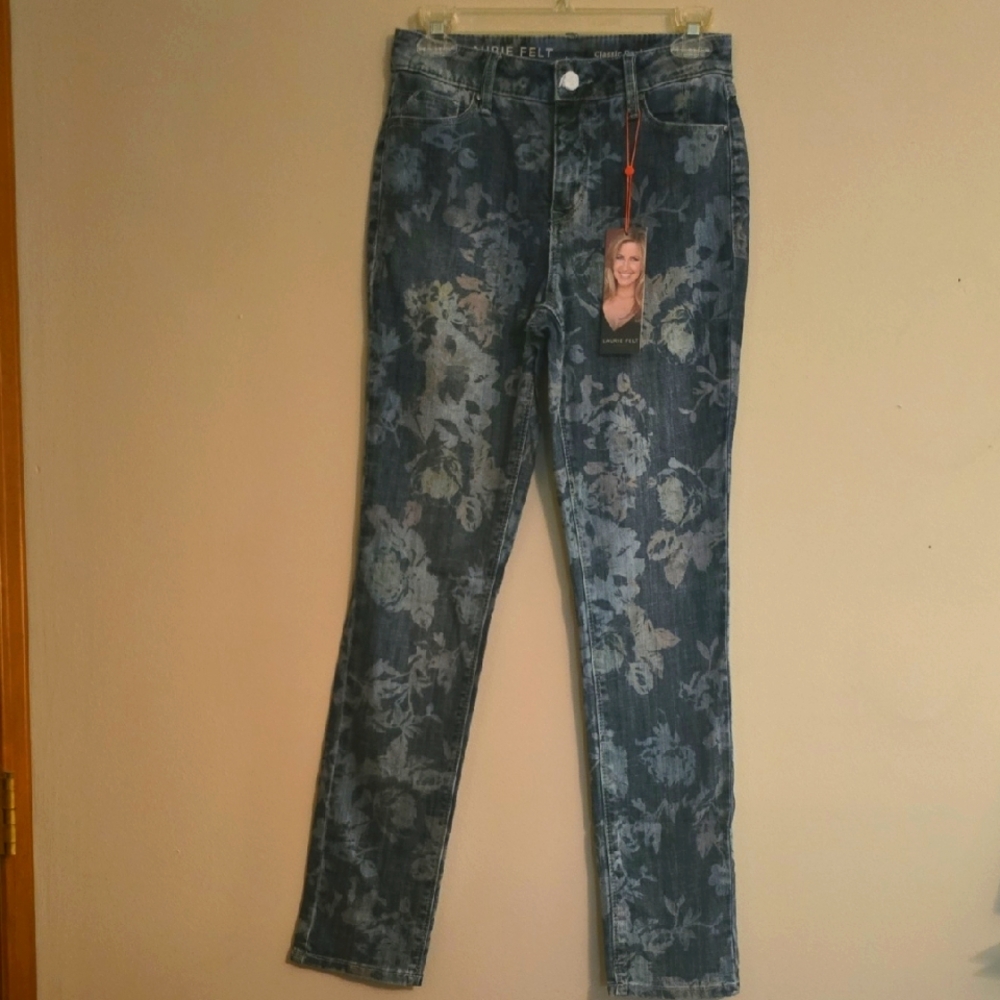 New Laurie Felt Women's Size 0 Classic Denim Relax‎ Straight Leg Floral Jeans